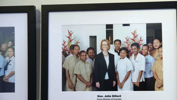 Photos of dignatries who have visited the PM's hotel in PNG. Photo: Alex Ellinghausen