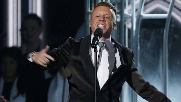 Macklemore performs "Same Love" at the 56th annual Grammy Awards.