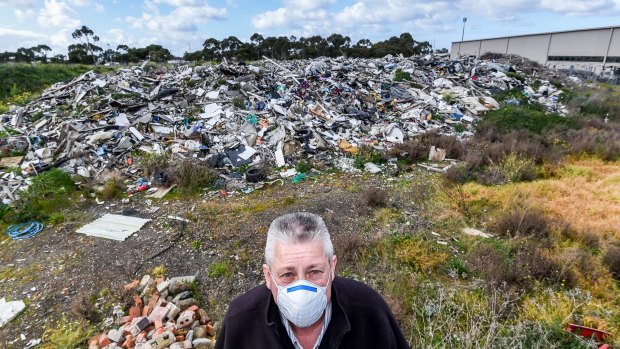 Bill Patten on land in Ardeer that he leased to a Melbourne bin company. He was left with 8000 cubic metres of rubbish riddled with asbestos.