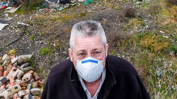 Bill Patten on land in Ardeer that he leased to a Melbourne bin company. He was left with 8000 cubic metres of rubbish riddled with asbestos.