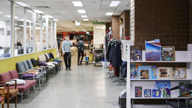 Supplies at the ASRC’s Footscray headquarters include donated books and winter clothing.