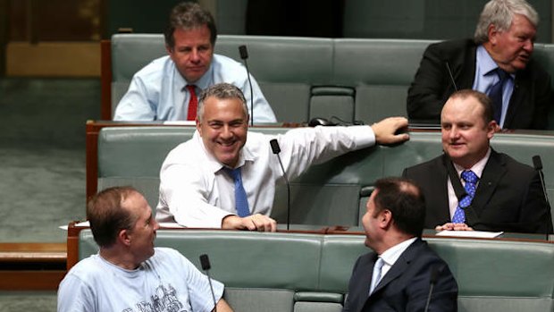 Treasurer Joe Hockey during a division on the mining tax repeal on Tuesday evening. Photo: Alex Ellinghausen