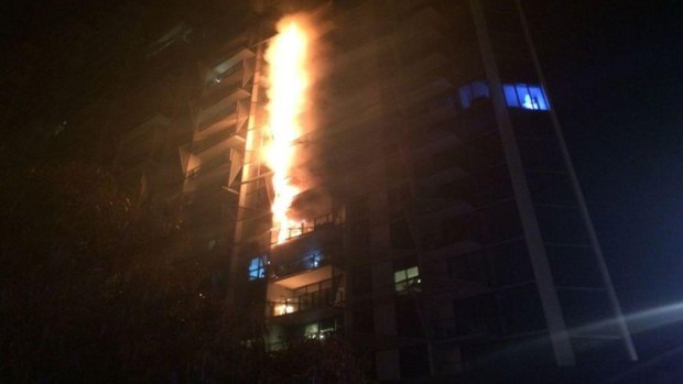 Fire fuelled by cladding roars up the Lacrosse apartment building in Docklands.