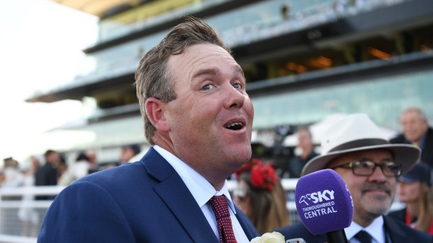 Delighted: Trainer Ben Smith reacts after El Dorado Dreaming eclipsed rivals at Randwick.
