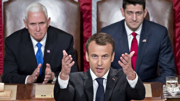 French President Emmanuel Macron speaks to a joint meeting of US Congress.