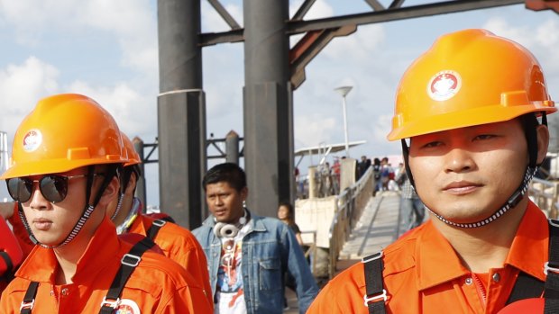 A Chinese rescue team arrive at Chalong pier in Phuket.