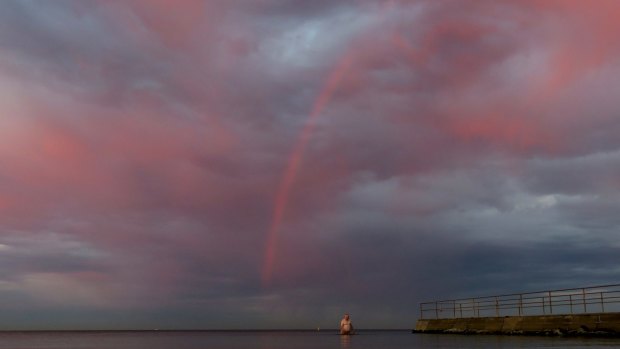 Rainbow over Port Phillip Bay this morning.