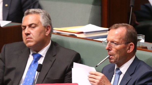 Backbenchers Tony Abbott and Joe Hockey during question time on Monday.