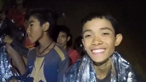 Thai Navy divers took this photo of the boys while they were trapped in the cave.