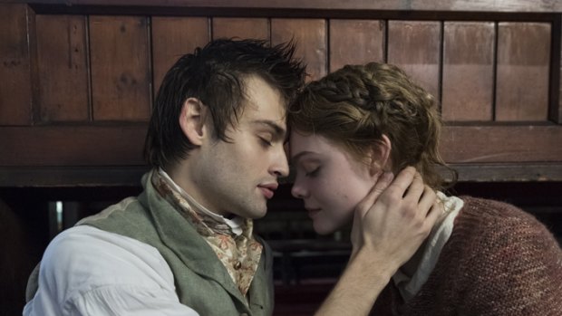 Douglas Booth as Percy Shelley and Elle Fanning as Mary Shelley.