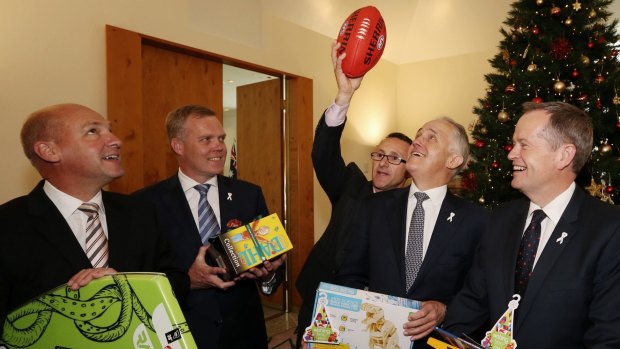 Prime Minister Malcolm Turnbull and Opposition Leader Bill Shorten with Greens leader Richard Di Natale on Wednesday.
