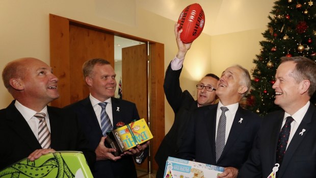 Prime Minister Malcolm Turnbull and Opposition Leader Bill Shorten with Greens leader Richard Di Natale on Wednesday.