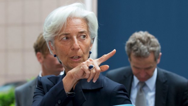 Christine Lagarde arrives at a Eurozone finance ministers meeting.
