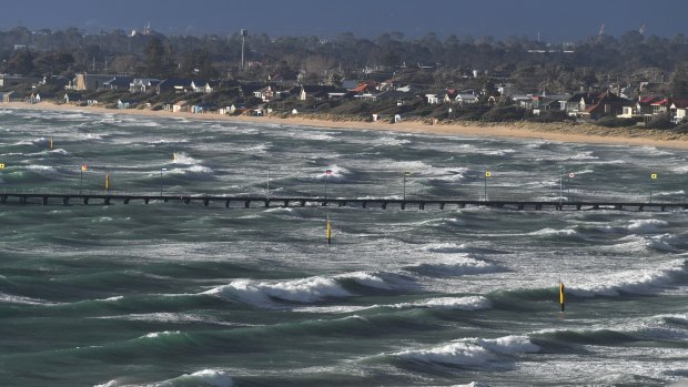 Surf was up at Frankston on Tuesday afternoon. 