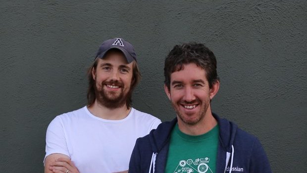 There's  $2.3 billion leaning against the wall ... Atlassian co-founders Mike Cannon-Brookes, left, and Scott Farquhar top the BRW Young Rich List.