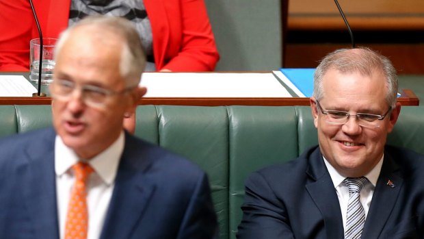 Prime Minister Malcolm Turnbull and Treasurer Scott Morrison during question time on Monday.