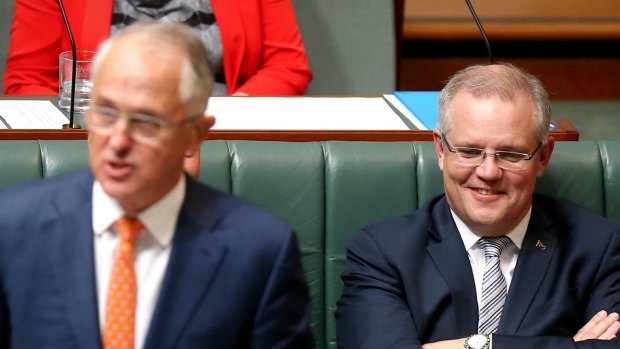 Prime Minister Malcolm Turnbull and Treasurer Scott Morrison during question time on Monday.