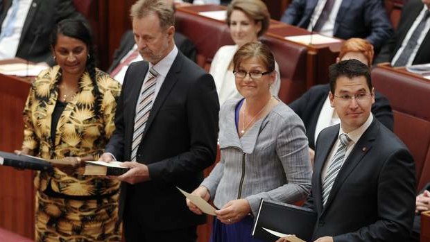 ACT and NT senators sworn in at Parliament House. Photo: Alex Ellinghausen