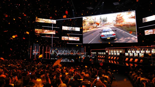 Leaves fall from the roof as Microsoft announces a new Forza Horizon game at E3.