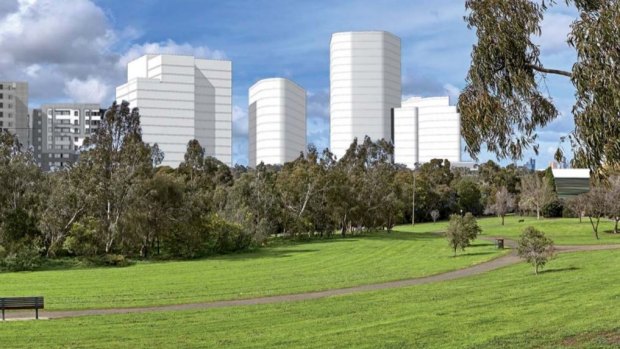 An artist's impression of how the proposed towers (in white) from Travancore could look. 