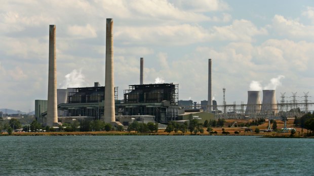 AGL Energy's Liddell power plant, with Lake Liddell in the foreground, and the company's Bayswater power plant behind.
