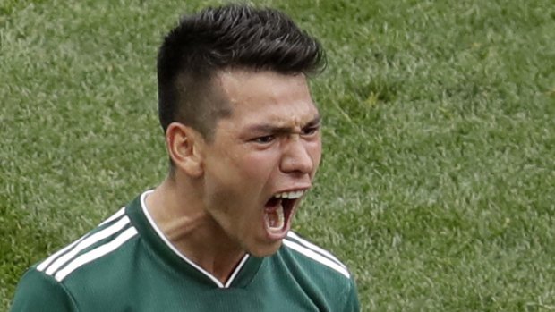 Mexico's Hirving Lozano celebrates after scoring the opening goal.