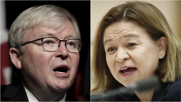 Former prime minister Kevin Rudd and ABC managing director Michelle Guthrie. 