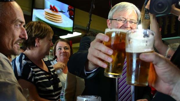 Prime Minister Kevin Rudd at the Condong Bowling Club in Tweed Heads, NSW, on Monday.
