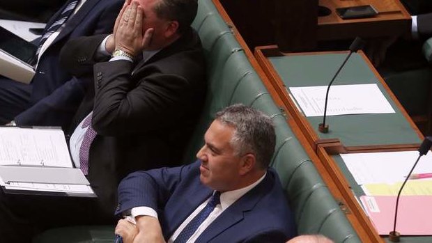 Agriculture Minister Barnaby Joyce and Treasurer Joe Hockey during  question time. Photo: Andrew Meares