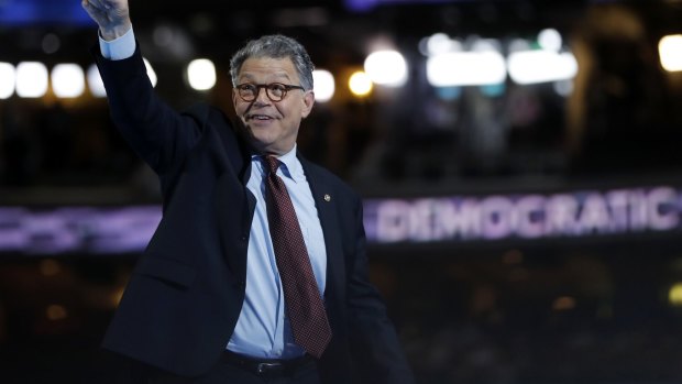 Sen. Al Franken, D-Minn., aafter speaking to delegates during the first day of the Democratic National Convention where he cracked a few one-liners reminiscent of his days as a comedian. 