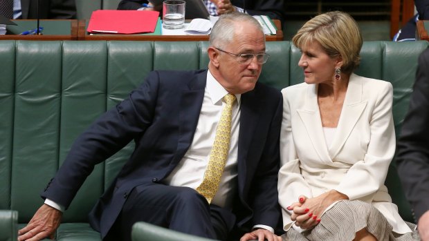 Prime Minister Malcolm Turnbull and Minister for Foreign Affairs Julie Bishop during question time on Thursday.
