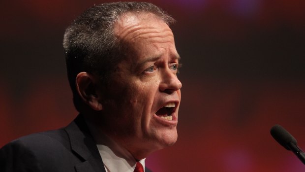 Bill Shorten at the State Labor conference following his back flip on company tax cuts. 