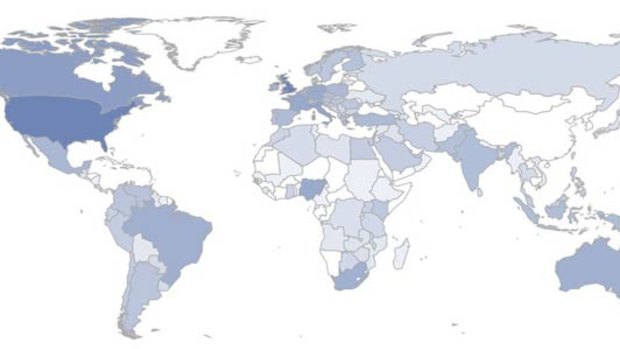 A trends map released by Facebook showing interest in the royal baby across the world.