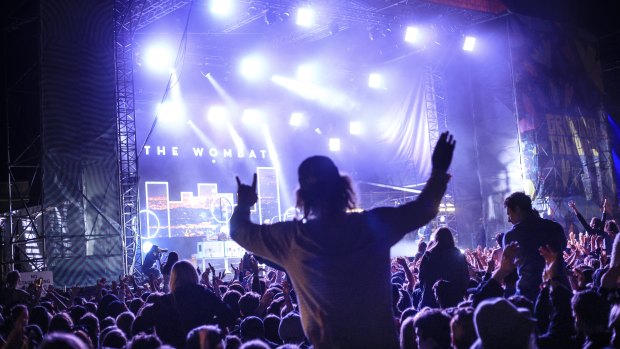 The crowd enjoys The Wombats at Groovin the Moo 2017.