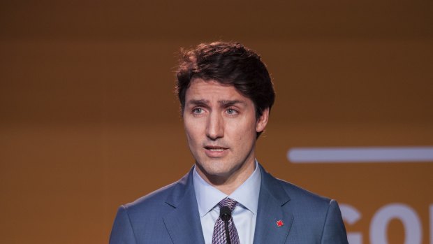 Justin Trudeau, Canada's prime minister, speaks during a press conference at the Americas summit.