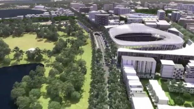 An image from a video in 2013 provided by the Economic Development Directorate showing a proposed 30,000 seat stadium on the site of the current Civic pool.