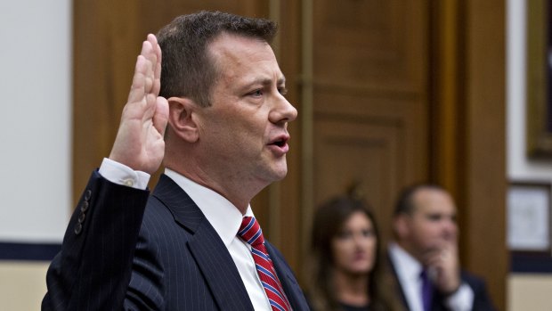 Peter Strzok, an agent at the Federal Bureau of Investigation swears in to a joint House Judiciary, Oversight and Government Reform Committee
