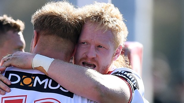 Team effort: James Graham and Jack De Belin (left) will need to work together to stop the Panthers pack.