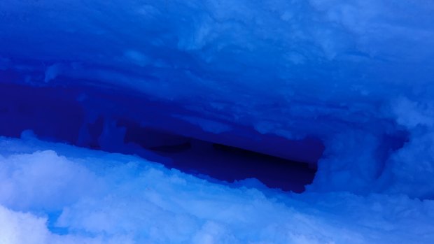 The crevasse into which David Wood fell in Antarctica.