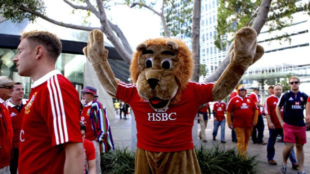 A British and Irish Lions mascot pops into the Pig and Whistle.