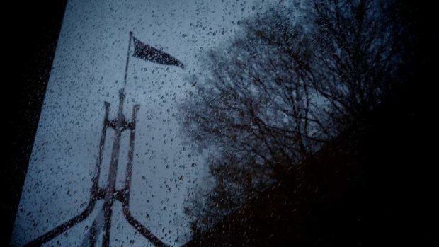 Storm over Parliament House on Monday. Photo: Alex Ellinghausen