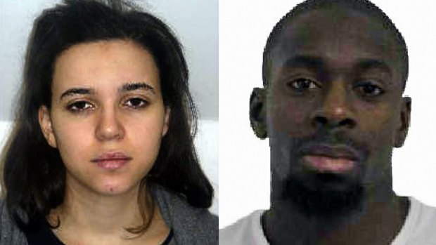 Hayat Boumeddiene (left) and Amedy Coulibaly (right) were suspected to have taken hostages at a kosher grocery store in east Paris. Coulibaly is still at large, according to reports.