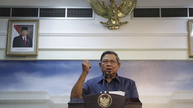 Indonesian President Susilo Bambang Yudhoyono  during a press conference at the Palace in Jakarta on Wednesday. AP Photo: Achmad Ibrahim.