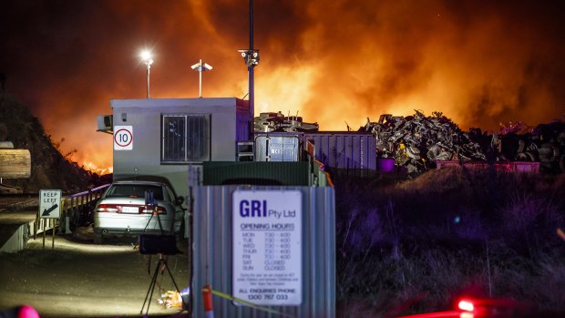 A Queanbeyan scrapyard went up in flames on Sunday night. 