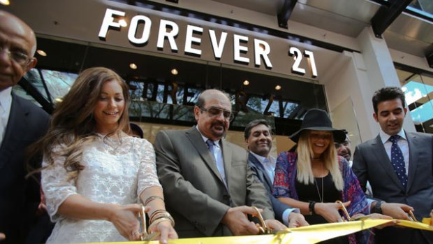 Forever 21's key colour is bright yellow, hence the colourful ribbon at the Brisbane store opening.
