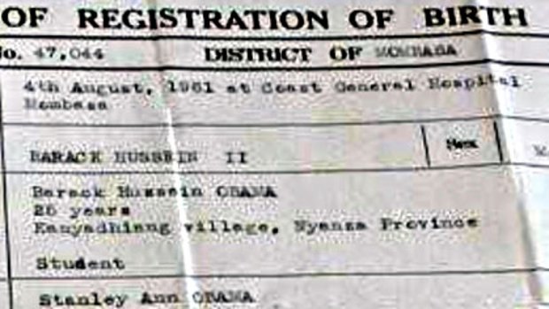 Born identity . . . a fake birth certificate puts Barack Obama's birthplace on Mombassa, Kenya.