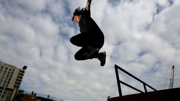 Parkour: A in the West woman in action: 