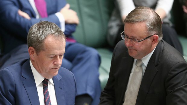 Opposition Leader Bill Shorten and infrastructure spokesman Anthony Albanese in question time on Thursday.