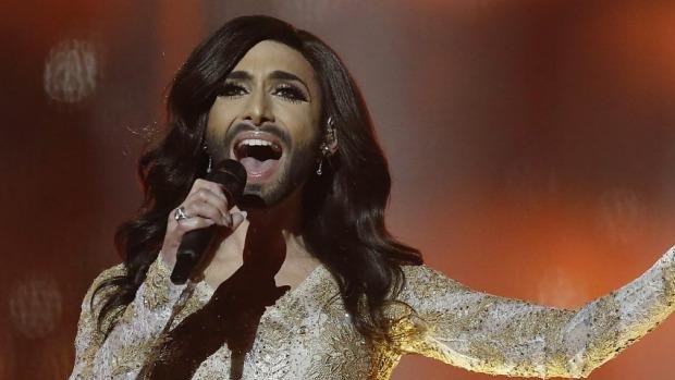 Singer Conchita Wurst, representing Austria, performs the song Rise Like a Phoenix.