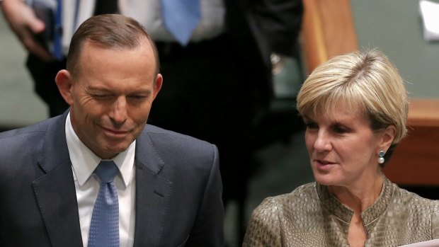 Prime Minister Tony Abbott and Foreign Affairs Minister Julie Bishop depart question time on Tuesday.